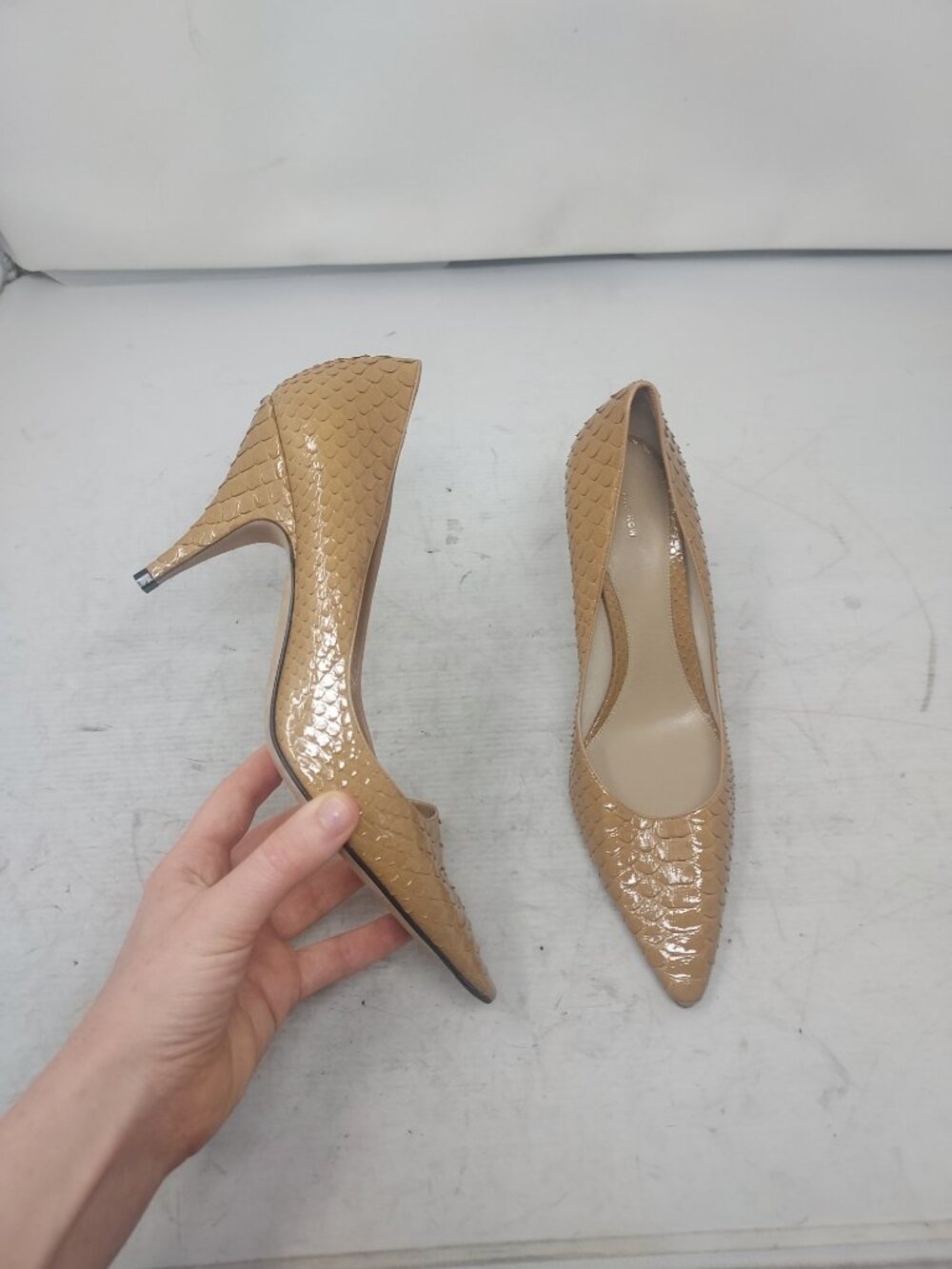 THE ROW Liisa Kitten Heel Tan Snakeskin Pump